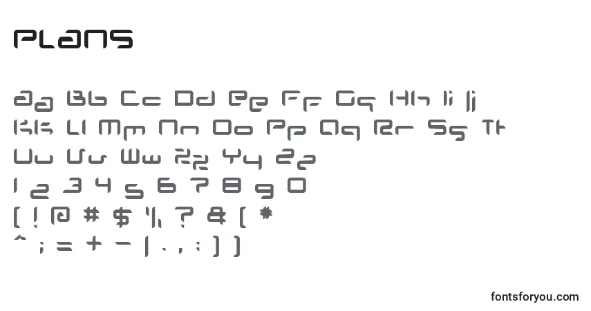 A fonte PLANS    (136989) – alfabeto, números, caracteres especiais