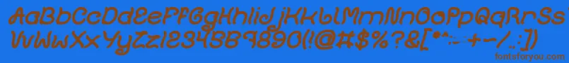 フォントPlant On Lawn Bold Italic – 茶色の文字が青い背景にあります。