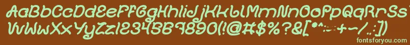 フォントPlant On Lawn Bold Italic – 緑色の文字が茶色の背景にあります。