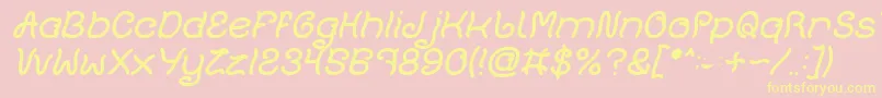 Plant On Lawn Italic-Schriftart – Gelbe Schriften auf rosa Hintergrund