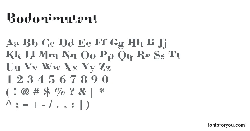 characters of bodonimutant font, letter of bodonimutant font, alphabet of  bodonimutant font