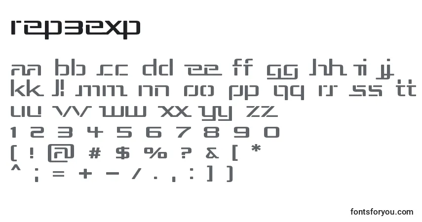 characters of rep3exp font, letter of rep3exp font, alphabet of  rep3exp font