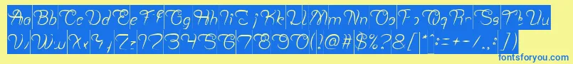 フォントPlanting and Seeding Inverse – 青い文字が黄色の背景にあります。