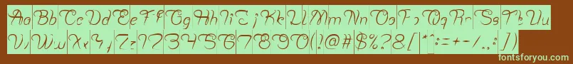 フォントPlanting and Seeding Inverse – 緑色の文字が茶色の背景にあります。