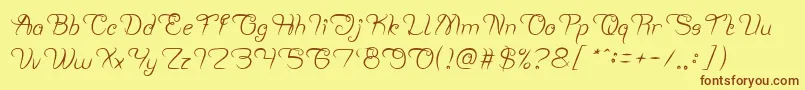 フォントPlanting and Seeding – 茶色の文字が黄色の背景にあります。