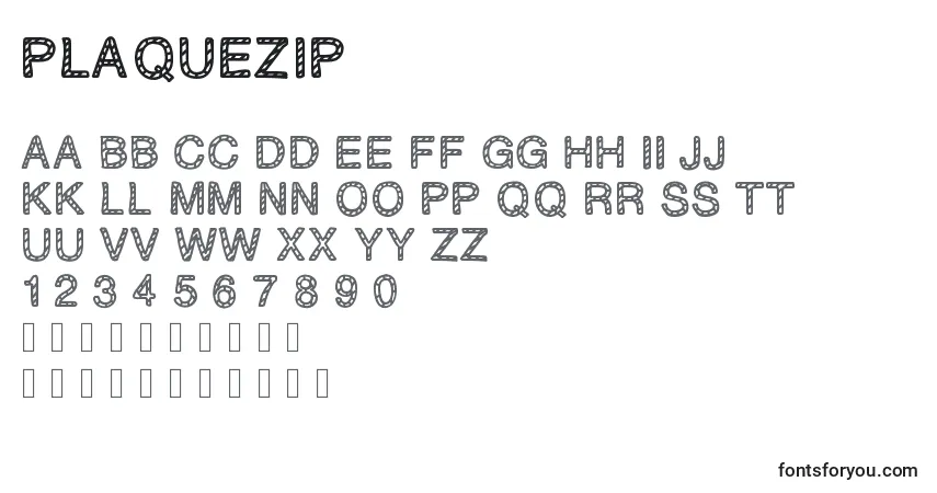 Czcionka PLAQUEZIP – alfabet, cyfry, specjalne znaki