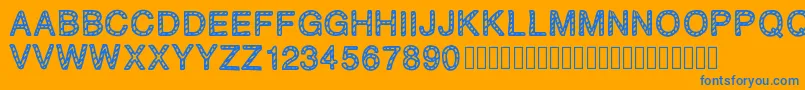 PLAQUEZIP-Schriftart – Blaue Schriften auf orangefarbenem Hintergrund