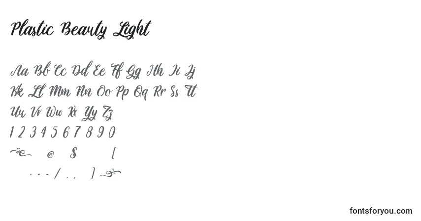 Czcionka Plastic Beauty Light – alfabet, cyfry, specjalne znaki