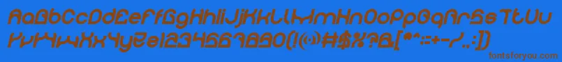 フォントPLASTIC Bold Italic – 茶色の文字が青い背景にあります。
