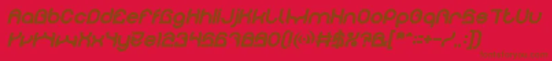 PLASTIC Bold Italic-Schriftart – Braune Schriften auf rotem Hintergrund