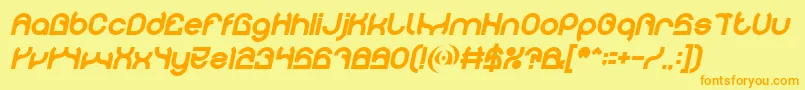 フォントPLASTIC Bold Italic – オレンジの文字が黄色の背景にあります。