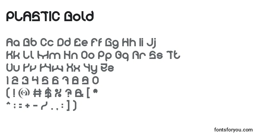 Schriftart PLASTIC Bold – Alphabet, Zahlen, spezielle Symbole