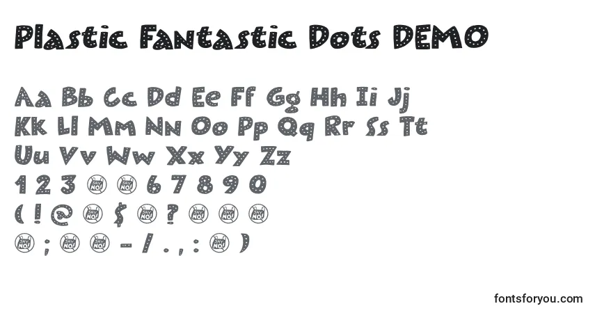 A fonte Plastic Fantastic Dots DEMO – alfabeto, números, caracteres especiais