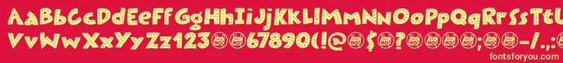 Plastic Fantastic Dots DEMO-Schriftart – Gelbe Schriften auf rotem Hintergrund
