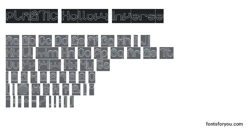 Czcionka PLASTIC Hollow Inverse – alfabet, cyfry, specjalne znaki