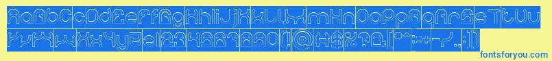 PLASTIC Hollow Inverse-Schriftart – Blaue Schriften auf gelbem Hintergrund