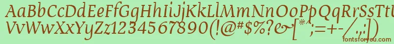 フォントDevroyeUnicode – 緑の背景に茶色のフォント