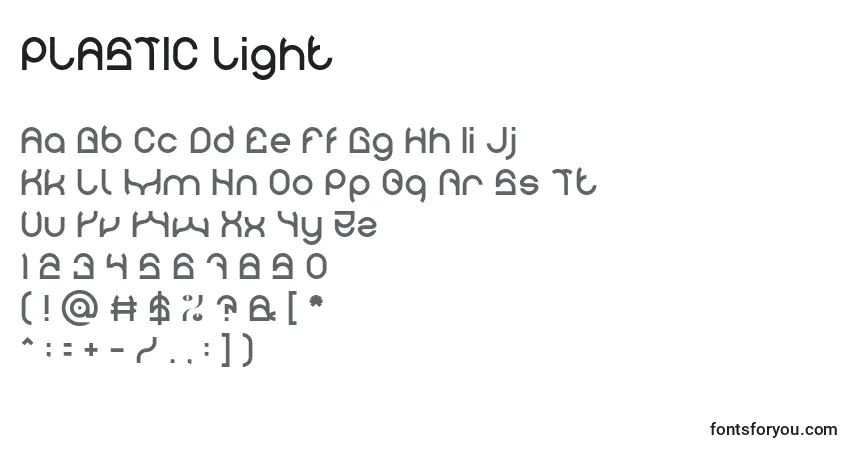 Czcionka PLASTIC Light – alfabet, cyfry, specjalne znaki