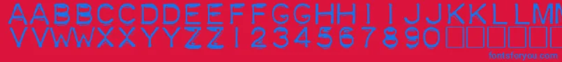 Plastique-Schriftart – Blaue Schriften auf rotem Hintergrund