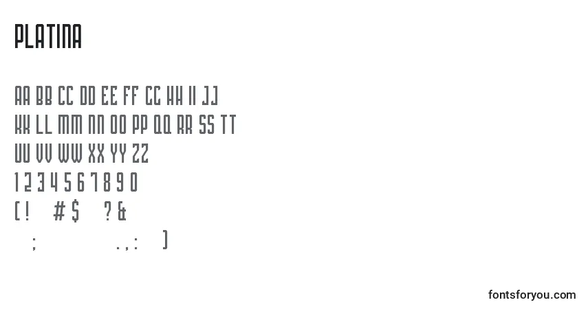 PLATINA (137028)-fontti – aakkoset, numerot, erikoismerkit