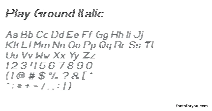 Play Ground Italic-fontti – aakkoset, numerot, erikoismerkit