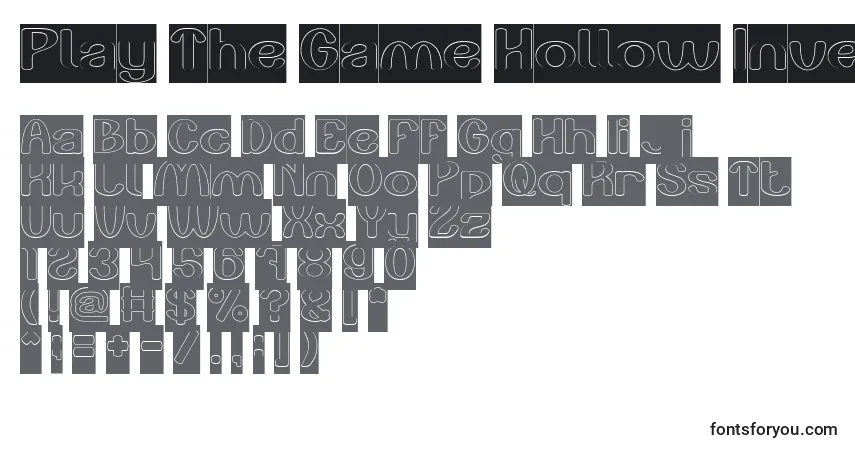 Czcionka Play The Game Hollow Inverse – alfabet, cyfry, specjalne znaki