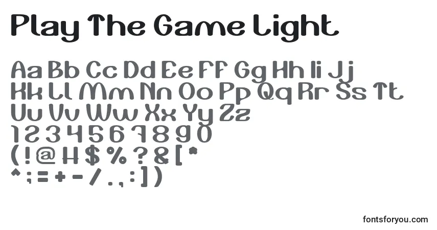 A fonte Play The Game Light – alfabeto, números, caracteres especiais