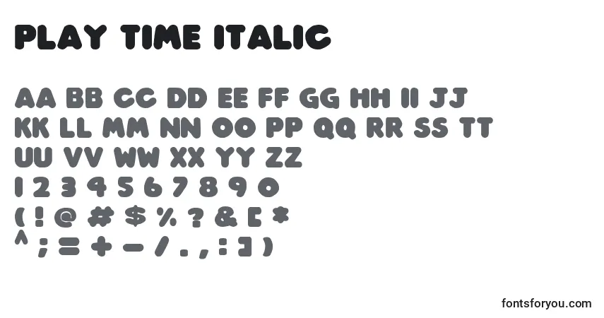 Play time Italic-fontti – aakkoset, numerot, erikoismerkit