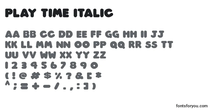 Schriftart Play time Italic (137047) – Alphabet, Zahlen, spezielle Symbole