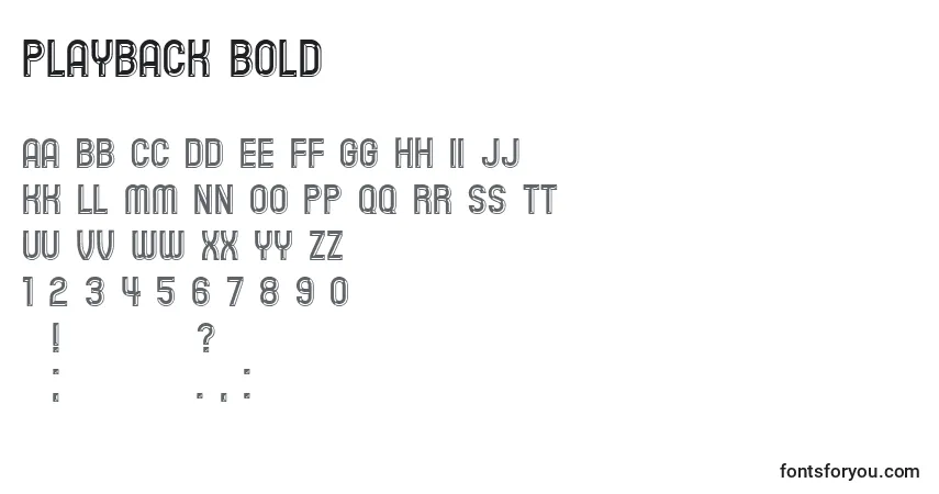 Schriftart Playback Bold – Alphabet, Zahlen, spezielle Symbole