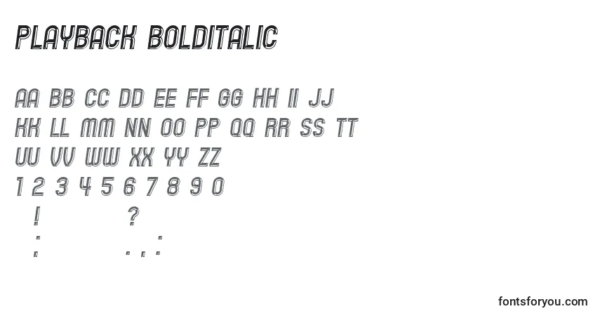 A fonte Playback BoldItalic – alfabeto, números, caracteres especiais