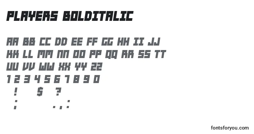 A fonte Players BoldItalic – alfabeto, números, caracteres especiais
