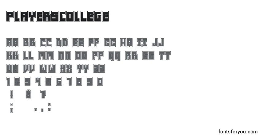 Czcionka PlayersCollege – alfabet, cyfry, specjalne znaki
