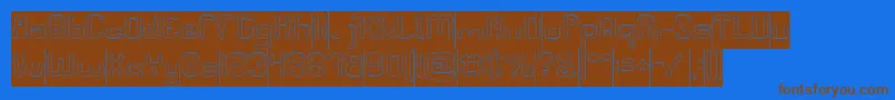 フォントPLEASE FORGIVE ME Hollow Inverse – 茶色の文字が青い背景にあります。