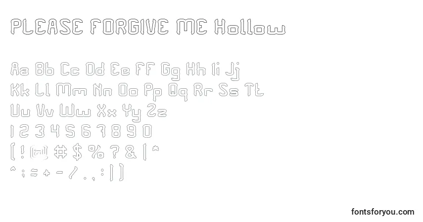 PLEASE FORGIVE ME Hollow Font – alphabet, numbers, special characters