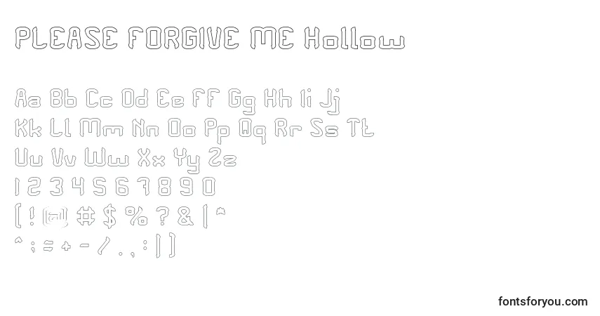 PLEASE FORGIVE ME Hollow-fontti – aakkoset, numerot, erikoismerkit