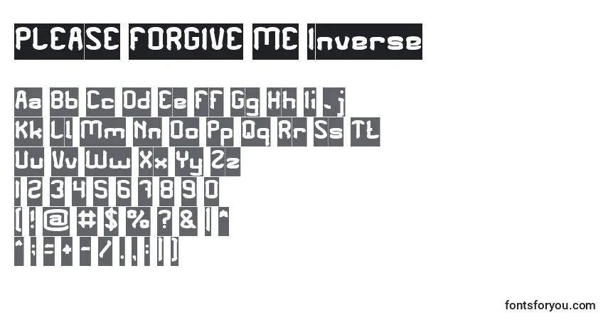 Czcionka PLEASE FORGIVE ME Inverse – alfabet, cyfry, specjalne znaki