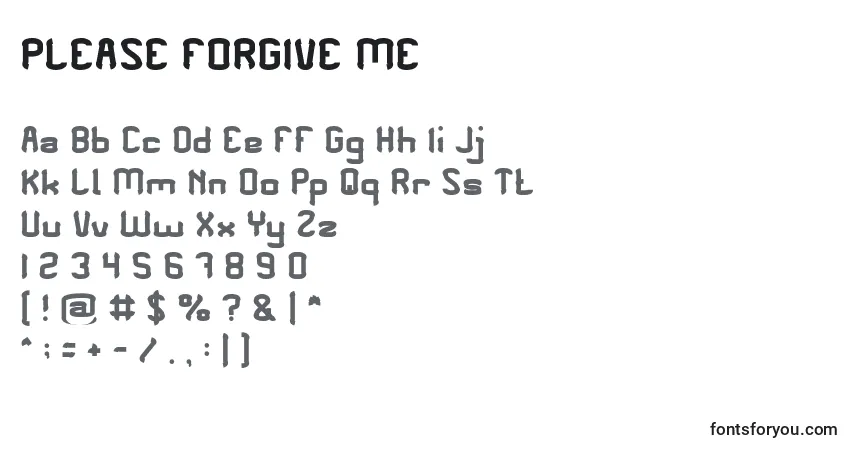 A fonte PLEASE FORGIVE ME – alfabeto, números, caracteres especiais