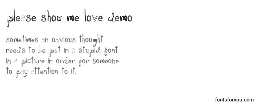 Überblick über die Schriftart Please Show Me Love Demo