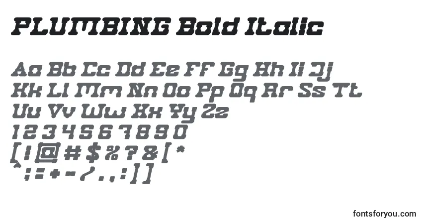 PLUMBING Bold Italic-fontti – aakkoset, numerot, erikoismerkit