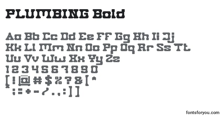 Schriftart PLUMBING Bold – Alphabet, Zahlen, spezielle Symbole