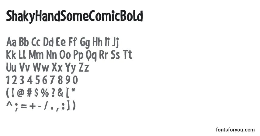 A fonte ShakyHandSomeComicBold – alfabeto, números, caracteres especiais