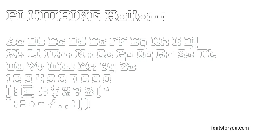 Fuente PLUMBING Hollow - alfabeto, números, caracteres especiales