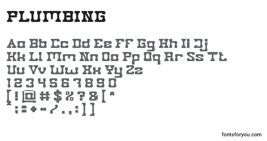 Schriftart PLUMBING (137093) – Alphabet, Zahlen, spezielle Symbole