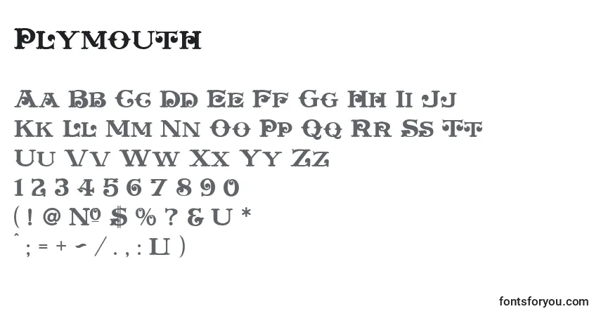 Schriftart Plymouth (137094) – Alphabet, Zahlen, spezielle Symbole