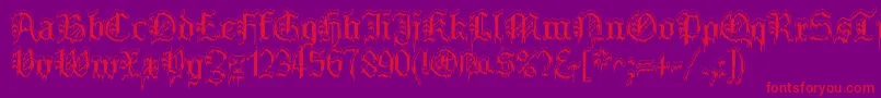 PlymouthRock SnowDusted-Schriftart – Rote Schriften auf violettem Hintergrund