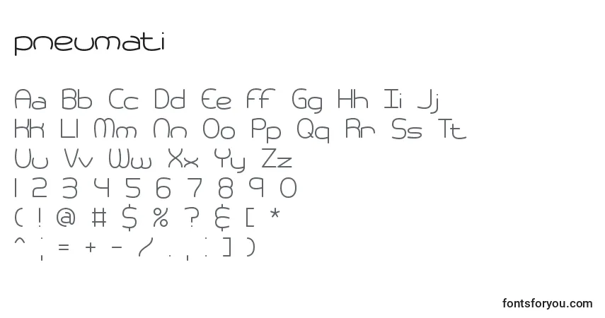 Schriftart Pneumati (137096) – Alphabet, Zahlen, spezielle Symbole