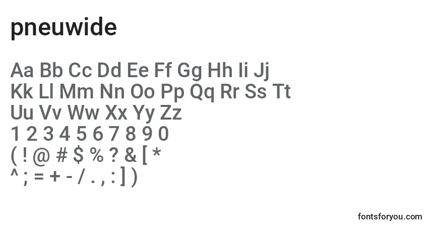 Schriftart Pneuwide (137098) – Alphabet, Zahlen, spezielle Symbole