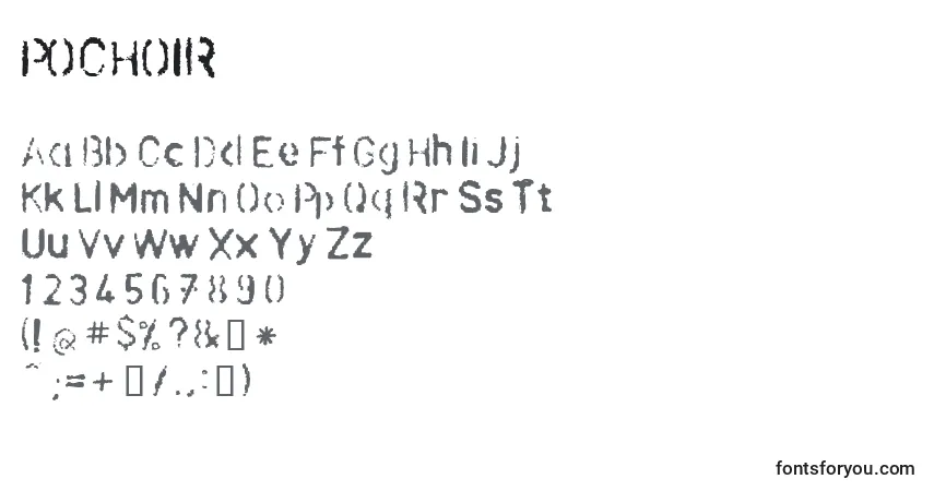 Schriftart POCHOIR – Alphabet, Zahlen, spezielle Symbole