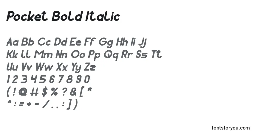 Schriftart Pocket Bold Italic – Alphabet, Zahlen, spezielle Symbole
